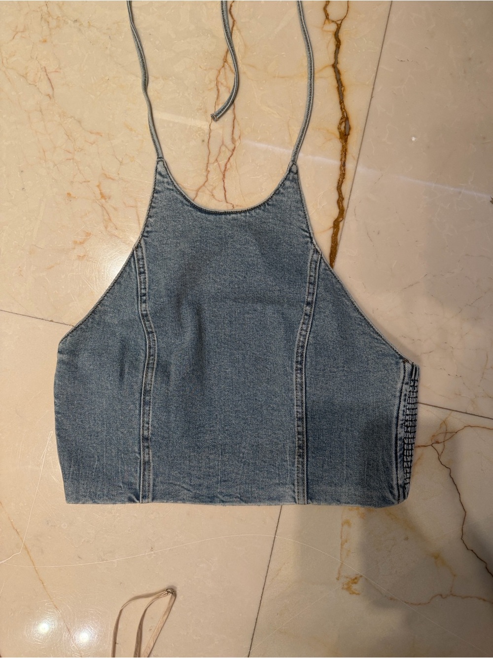 Denim Halter Crop Top - ALICE AND OLIVIA
